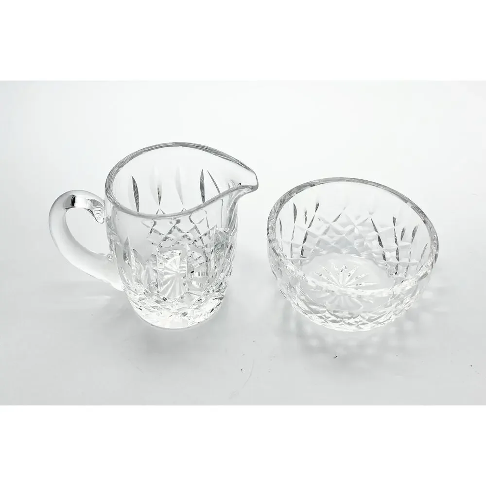 Waterford “Lismore” Crystal Creamer 3 3/4” 6oz & Open Sugar Bowl 4” Set, Signed
